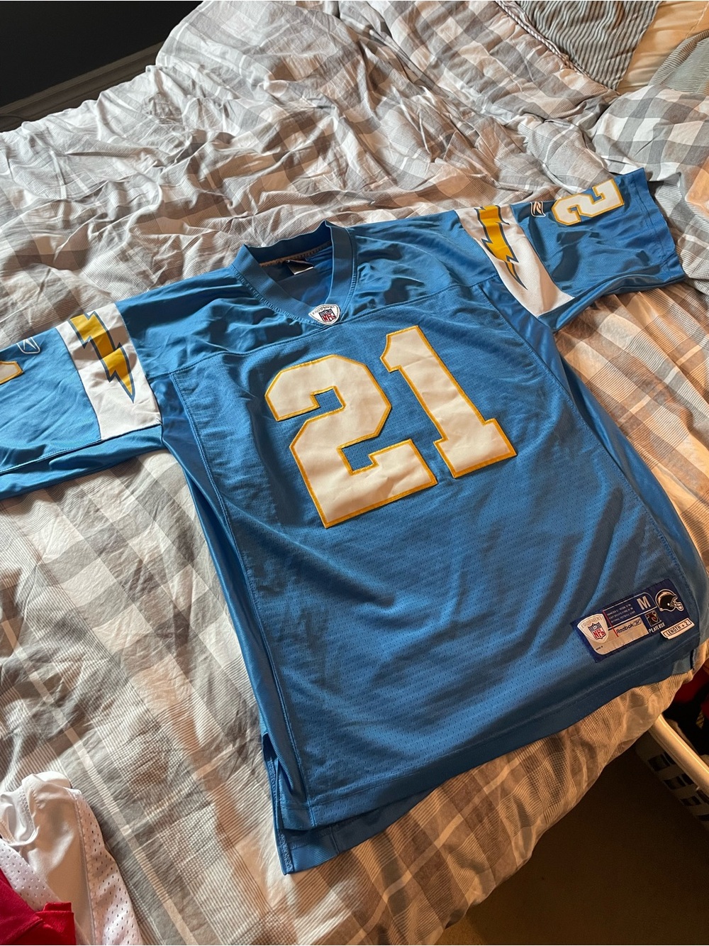 NFL Light Blue #21 Football Jersey with White and Gold Accents